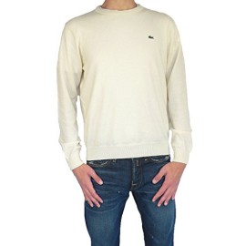 Lacoste-pull-pour-homme–col-rond-pull-en-tricot-laine-blancbeige-0