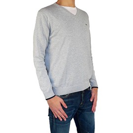 Lacoste-v-neck-pull-en-tricot-pour-homme-coton-gris-gris-0-1