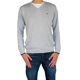 Lacoste-v-neck-pull-en-tricot-pour-homme-coton-gris-gris-0