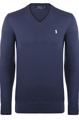 Ralph-Lauren-Herren-Pullover-Sweater-V-Neck-V-Ausschnitt-Small-Pony-Weis-Size-XXL-Navy-0