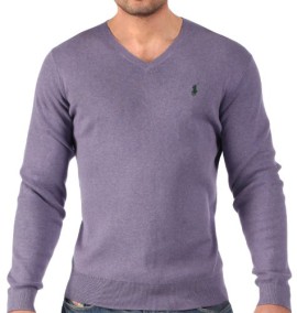 Ralph Lauren – Pull à col en V – coton pima – mauve – homme Ralph Lauren – Pull à col en V – coton pima – mauve – homme 2