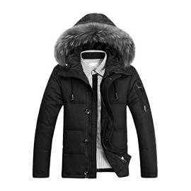 TOOGOOR-Hommes-Survetement-Col-en-Fourrure-Capuche-Parka-Hiver-Epais-Manteau-Duvet-de-Canard-Doudoune-Outwear-Noir-M-0