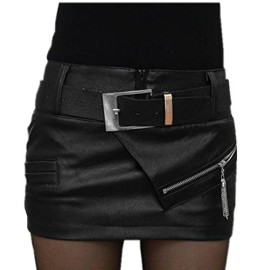 ZANZEA-Femme-Sexy-Jupe-Asymtrique-en-Cuir-Hem-Dos-Zipper-PU-NOIRE-Avec-Ceinture-0