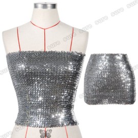 double-usage-Top-bustier-hautmini-jupe-moulant-paillette-brillant-soiree-cocktail-Taille-unique-ML-argent-0