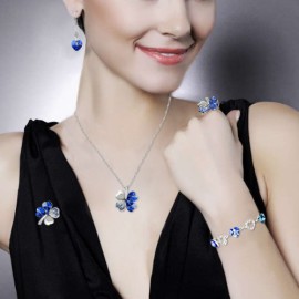 Bijoux-Parures-quatre-feuilles-collier-pendentifboucle-en-forme-de-coeur-cristaux-Swarovski-bleu-0-0