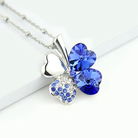 Bijoux-Parures-quatre-feuilles-collier-pendentifboucle-en-forme-de-coeur-cristaux-Swarovski-bleu-0-2