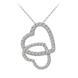 Cadeau-Saint-Valentin-MARENJA-Argent-Collier-Femme–Ensemble–Double-Coeur-Argent-fin-9251000-Oxyde-de-Zirconium-44cm-Bijoux-Classique-03000202-0