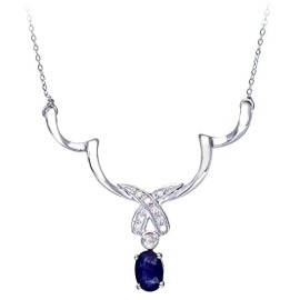 Collier-Femme-Or-blanc-9-carats-22-Gr-Diamant-Saphir-071-Cts-0