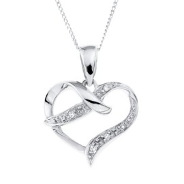 Collier Femme avec pendentif – Coeur – Or blanc (9 Cts) 1.26 Gr – Diamant Collier Femme avec pendentif – Coeur – Or blanc (9 Cts) 1.26 Gr – Diamant