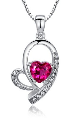 Collier-en-argent-sterling-pendentif-pour-les-femmes-cur-avec-1-Carat-Rubis-de-synthse-Maille-vnitienne-0