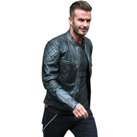 David Beckham style cuir de vache pour homme réplique Noir Biker Veste pour homme David Beckham style cuir de vache pour homme réplique Noir Biker Veste pour homme