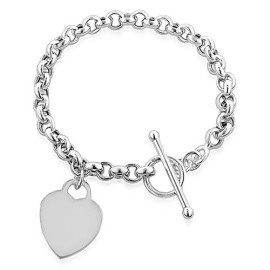 Designer Inspired Bracelet en argent sterling 925 à fermoir barre en T et pendentif en forme de cœur 20 cm Designer Inspired Bracelet en argent sterling 925 à fermoir barre en T et pendentif en forme de cœur 20 cm