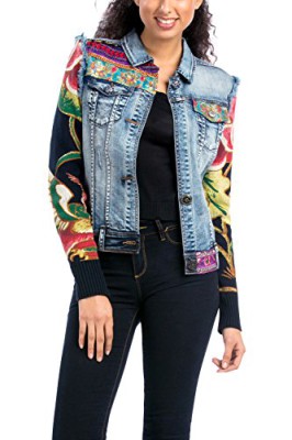 Desigual-Ethnic-Deluxe-Veste-en-jean-Col-polo-Manches-longues-Femme-0