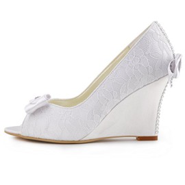 ElegantPark WP1414 Escarpins compense bout ouvert noeud dentelle Femme Chaussures de mariee mariage ElegantPark WP1414 Escarpins compense bout ouvert noeud dentelle Femme Chaussures de mariee mariage 3