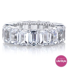 Emerald Cut Eternity Band CZ Ring – Beautifully Crafted Eternity Ring with Emerald step cut cz stones. 6mm wide Eternity Ring for maximum shine. Emerald Cut Eternity Band CZ Ring – Beautifully Crafted Eternity Ring with Emerald step cut cz stones. 6mm wide Eternity Ring for maximum shine.