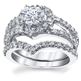 Ensemble Bague de mariage en Argent Sterling en forme de coeur avec zircone cubique. Pour femme Ensemble Bague de mariage en Argent Sterling en forme de coeur avec zircone cubique. Pour femme 4