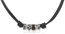 Fossil-JF84068040-Collier-Homme-Motifs-Acier-et-Bois-Lien-Cuir-Noir-0