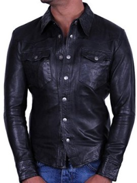 Homme-en-cuir-vritable-lgant-blouson-de-motard-veste-mode-chemise-manteau-noir-0-0