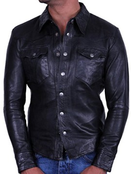 Homme-en-cuir-vritable-lgant-blouson-de-motard-veste-mode-chemise-manteau-noir-0