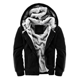 Hommes Zippe Velours Epais Manteau a Capuches Hiver Vestes, Noir Hommes Zippe Velours Epais Manteau a Capuches Hiver Vestes, Noir 2