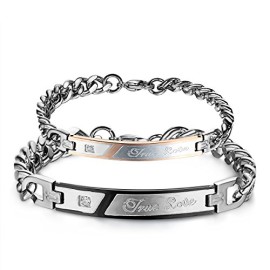 JewelryWe-Bijoux-Bracelet-Homme-Femme-Appariement-True-Love-Saint-Valentin-Acier-Inoxydable-Fantaisie-Couleur-Argent-NoirArgent-Rose-Or-Longueur-22cm21cm-Avec-Sac-Cadeau-0