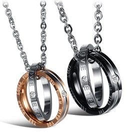 Jewow Bijoux acier inoxydable graver promesse deux anneau collier pour couple Jewow Bijoux acier inoxydable graver promesse deux anneau collier pour couple 2