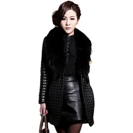 Junes-Young-Femme-Blouson-aux-Cuir-Col-Fourrure-artificiel-Veste-Parka-Manteau-Hiver-chaud-Noir-0-1