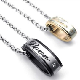 KONOV-Bijoux-2-Pendentif-dAmiti-Collier-Amour-pour-Homme-et-Femme-2-Chane-45cm-et-55cm-Love-Acier-Inoxydable-Fantaisie-Amoureux-Couleur-Or-Noir-Argent-0-1