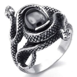 KONOV Bijoux Bague Homme – Serpent – Acier Inoxydable – Anneaux – Fantaisie – pour Homme – Couleur Noir Argent KONOV Bijoux Bague Homme – Serpent – Acier Inoxydable – Anneaux – Fantaisie – pour Homme – Couleur Noir Argent 2