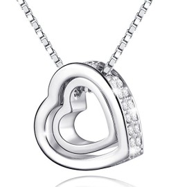 Cadeau Saint Valentin MARENJA Cristal-Collier Femmes Coeur Double avec Cristal Autrichien Blanc Pavage a l’Exterieur Plaque Or Blanc 40-45cm Bijoux Fantaisie Cadeau Saint Valentin MARENJA Cristal-Collier Femmes Coeur Double avec Cristal Autrichien Blanc Pavage a l’Exterieur Plaque Or Blanc 40-45cm Bijoux Fantaisie