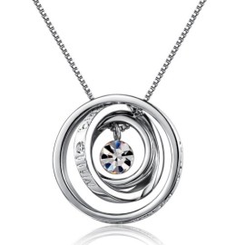 MARENJA – Collier Femme – Gravé Je t’aime mon amour! et Mille Bisous. – Pendentif Tri-Anneau – Plaqué Or Blanc – Cristal – 45cm MARENJA – Collier Femme – Gravé Je t’aime mon amour! et Mille Bisous. – Pendentif Tri-Anneau – Plaqué Or Blanc – Cristal – 45cm