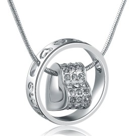 MARENJA – Collier Femme – Gravé Maman, je t’aime. – Anneau avec Coeur – Plaqué Or Blanc – Cristal – 45cm MARENJA – Collier Femme – Gravé Maman, je t’aime. – Anneau avec Coeur – Plaqué Or Blanc – Cristal – 45cm 2