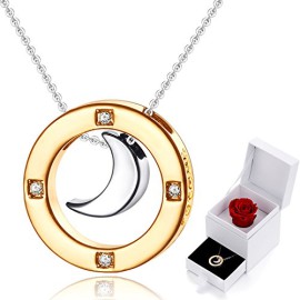 MARENJA-Cristal-Collier-Femme-Plaqu-Or-Grav-Je-taime-jusqu-la-lune-et-retour-avec-Rose-Stabilis-405cm-0