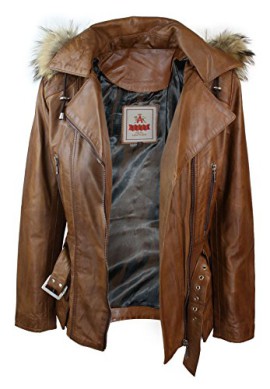 Manteau veste parka d’hiver marron pour femme en cuir véritable capuche en véritable fourrure Manteau veste parka d’hiver marron pour femme en cuir véritable capuche en véritable fourrure 3