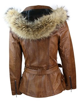 Manteau veste parka d’hiver marron pour femme en cuir véritable capuche en véritable fourrure Manteau veste parka d’hiver marron pour femme en cuir véritable capuche en véritable fourrure 5