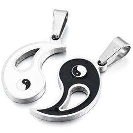 MunkiMix-2-Pice-Acier-Inoxydable-mail-Pendentif-Collier-Noir-Noir-Yin-Yang-Tai-Chi-Amour-Valentin-Couple-Amour-Amoureux-His-Hers-Srie-Homme-50cm-58cm-chane-0-0