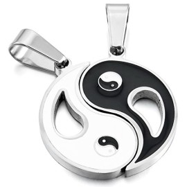 MunkiMix-2-Pice-Acier-Inoxydable-mail-Pendentif-Collier-Noir-Noir-Yin-Yang-Tai-Chi-Amour-Valentin-Couple-Amour-Amoureux-His-Hers-Srie-Homme-50cm-58cm-chane-0-1