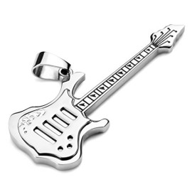 MunkiMix Acier Inoxydable Pendentif Collier Argent Guitare Punk Rock Homme,Femme ,58cm chaîne MunkiMix Acier Inoxydable Pendentif Collier Argent Guitare Punk Rock Homme,Femme ,58cm chaîne