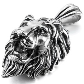 MunkiMix-Acier-Inoxydable-Pendentif-Collier-Argent-Lion-Punk-Homme-58cm-chane-0