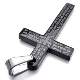 MunkiMix Acier Inoxydable Pendentif Collier Noir Croix Anglais Bible Seigneurs Prière Poli Homme ,58cm chaîne MunkiMix Acier Inoxydable Pendentif Collier Noir Croix Anglais Bible Seigneurs Prière Poli Homme ,58cm chaîne 3