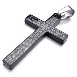 MunkiMix-Acier-Inoxydable-Pendentif-Collier-Noir-Croix-Anglais-Bible-Seigneurs-Prire-Poli-Homme-58cm-chane-0