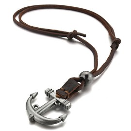 MunkiMix-Alliage-Genuine-Leather-Cuir-Vritable-Pendentif-Collier-Argent-Ancre-Anchor-Nautique-Rtro-Rglable-1626-Pouce-Chane-HommeFemme-0