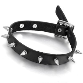 MunkiMix-Alliage-Genuine-Leather-Vritable-Collier-Choker-Noir-Argent-Poinon-conique-Rivets-Rglable-Punk-Rock-0