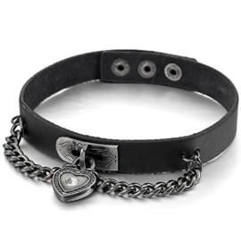 MunkiMix-Alliage-Genuine-Leather-Vritable-Collier-Choker-Noir-Coeur-Cur-Serrure-Rglable-Punk-Rock-0-1