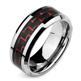 MunkiMix Large 8mm Tungstène Carbone Fibre Anneau Bague Comfort Fit Bague Argent Rouge Noir Poli Homme MunkiMix Large 8mm Tungstène Carbone Fibre Anneau Bague Comfort Fit Bague Argent Rouge Noir Poli Homme 2