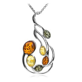 Noda – Grand Pendentif pour femme en ambre multicolore et argent 925/1000 – chaîne de 46 cm Noda – Grand Pendentif pour femme en ambre multicolore et argent 925/1000 – chaîne de 46 cm