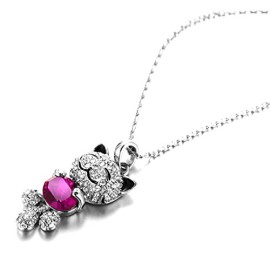 PM-Cristal-LUCKY-CAT-Chat-Ruby-Collier-femme-fille-Petit-chat-souriant-rose-Bijoux-fantaisie-plaque-or-blanc-anniversaire-Cadeau-0-0