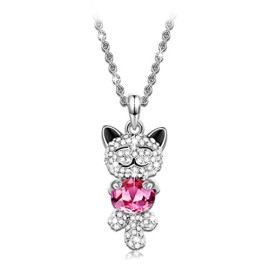 PM-Cristal-LUCKY-CAT-Chat-Ruby-Collier-femme-fille-Petit-chat-souriant-rose-Bijoux-fantaisie-plaque-or-blanc-anniversaire-Cadeau-0