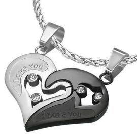 Pendentif Collier COEUR Sécable Détachable Séparable « I LOVE YOU  » + 2 Chaînes Incluses Pendentif Collier COEUR Sécable Détachable Séparable « I LOVE YOU  » + 2 Chaînes Incluses 3