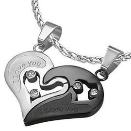 Pendentif Collier COEUR Sécable Détachable Séparable « I LOVE YOU  » + 2 Chaînes Incluses Pendentif Collier COEUR Sécable Détachable Séparable « I LOVE YOU  » + 2 Chaînes Incluses